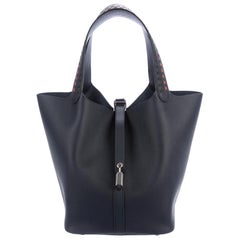 Hermes NEW Special Order Dark Blue Leather Orange Top Handle Satchel Bag in Box