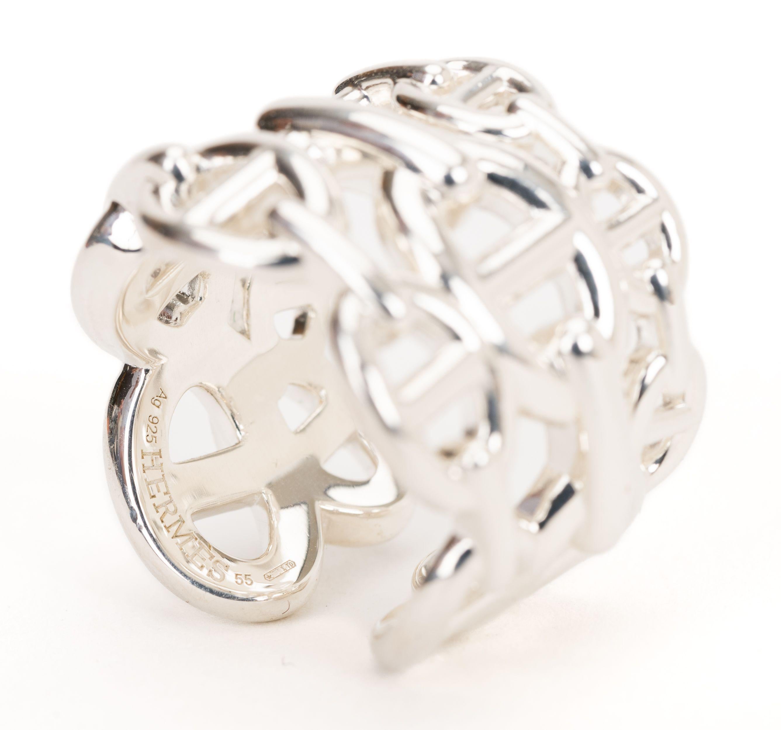 Hermès New Sterling Chain Ring Size 6.75 In New Condition In West Hollywood, CA