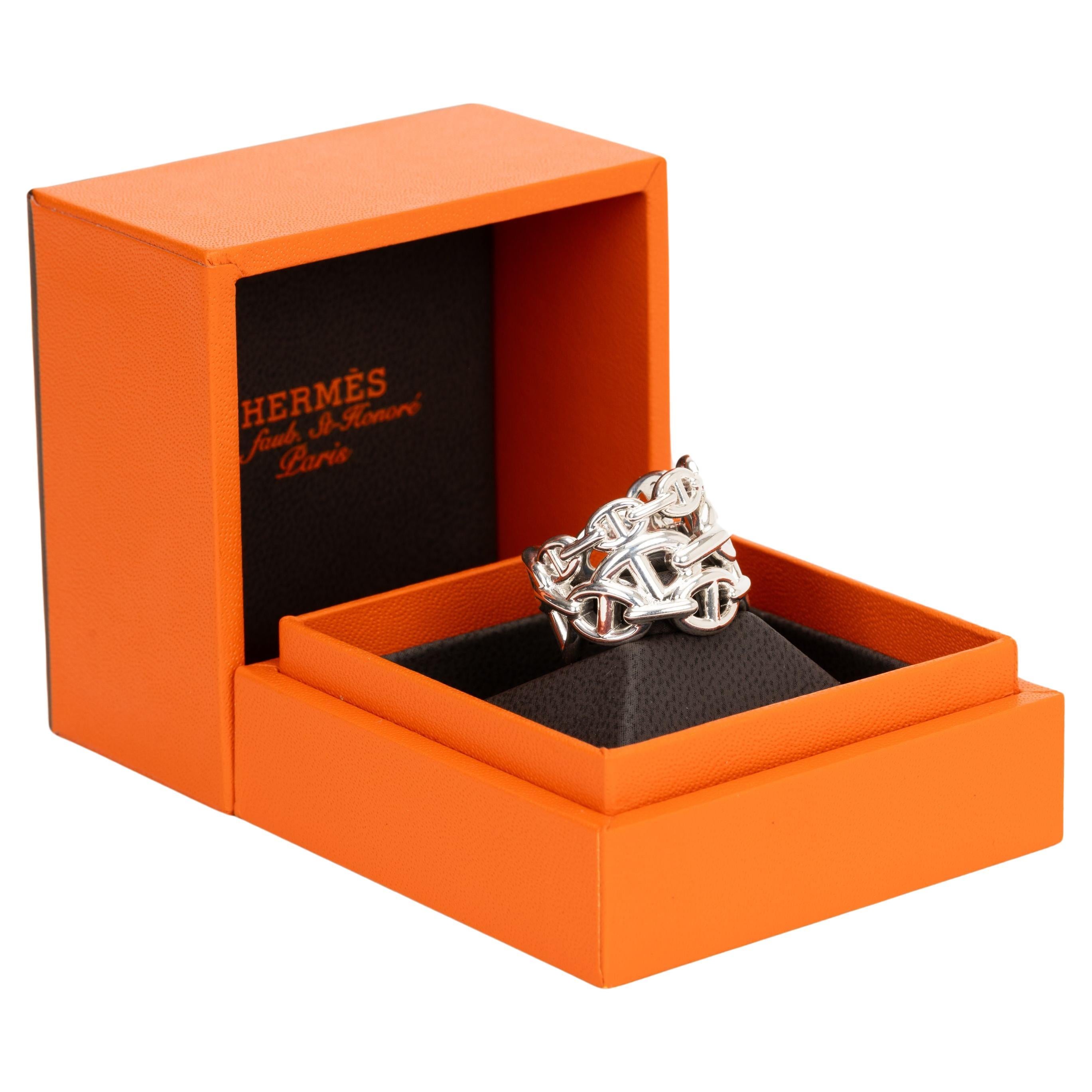 Hermès New Sterling Chain Ring Size 6.75