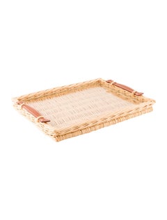 Hermes NEW Tan Wicker Cognac Brown Leather Glass Serving Table Tray in Box