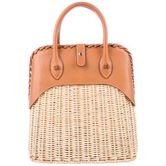 Hermes NEW Tan Wicker Cognac Leather Top Handle Satchel Bag with Dust Bag & Box