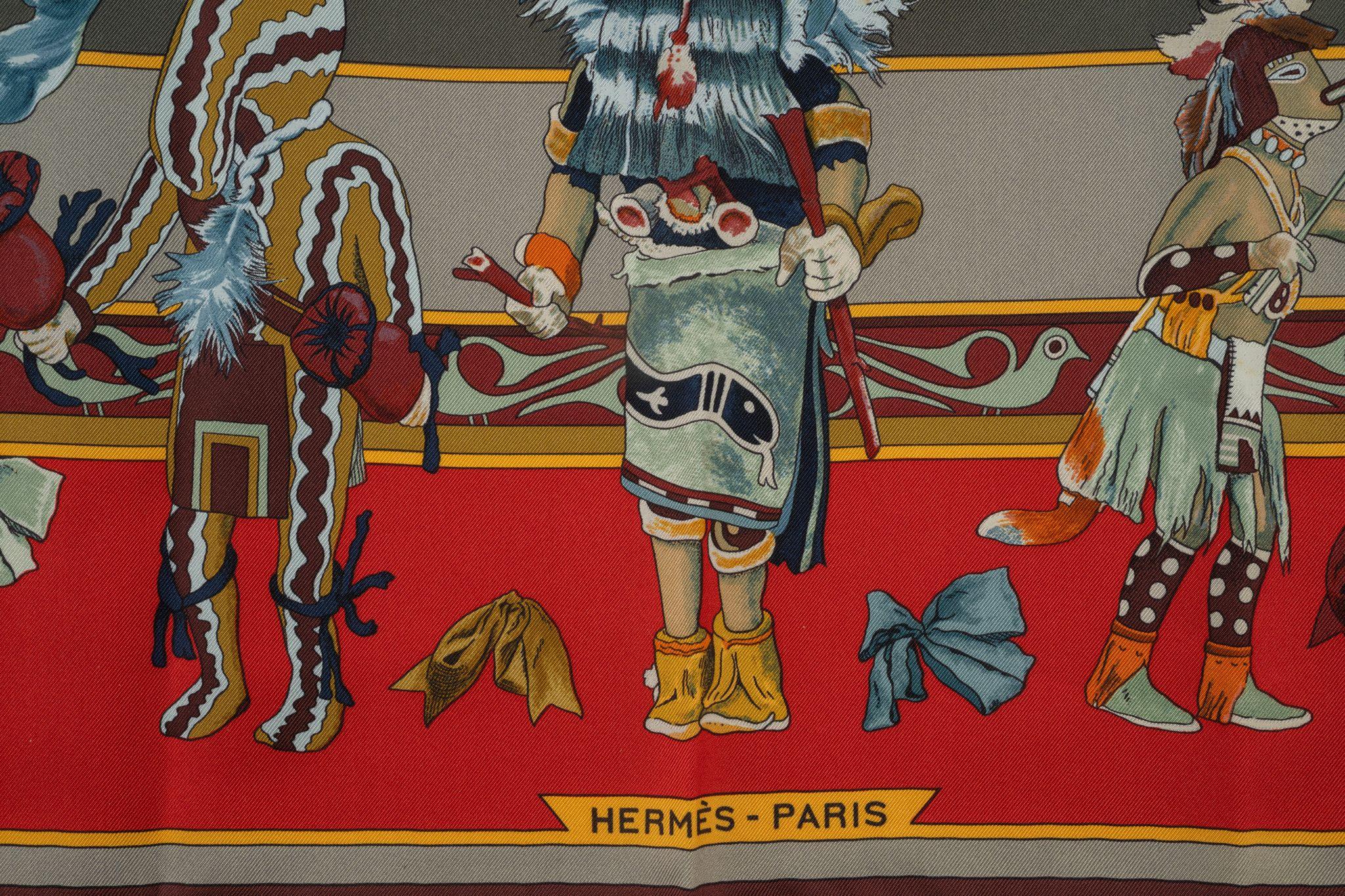 Women's Hermès New Taupe Red Kachina Silk Scarf For Sale