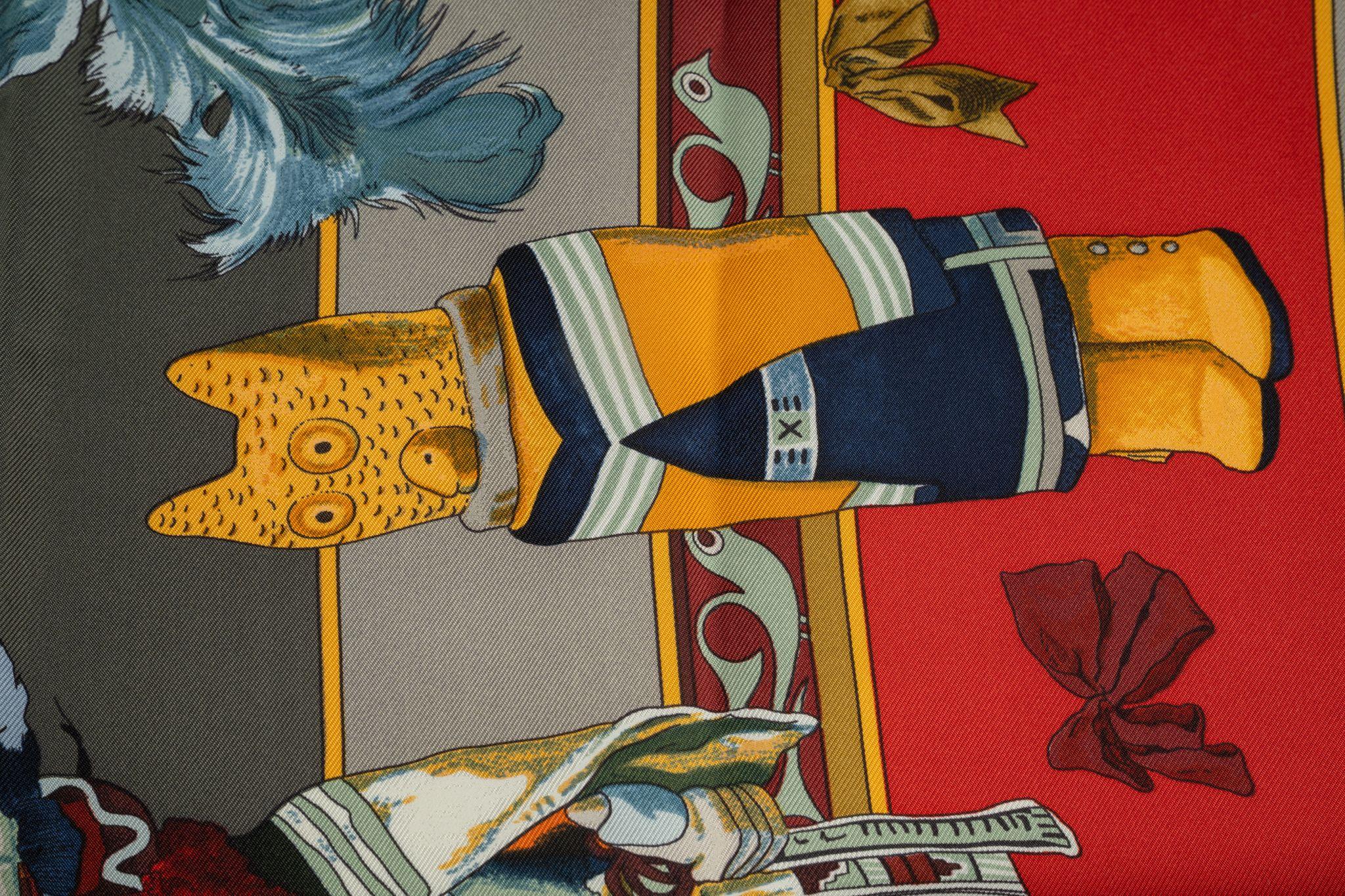 Hermès New Taupe Red Kachina Silk Scarf For Sale 1