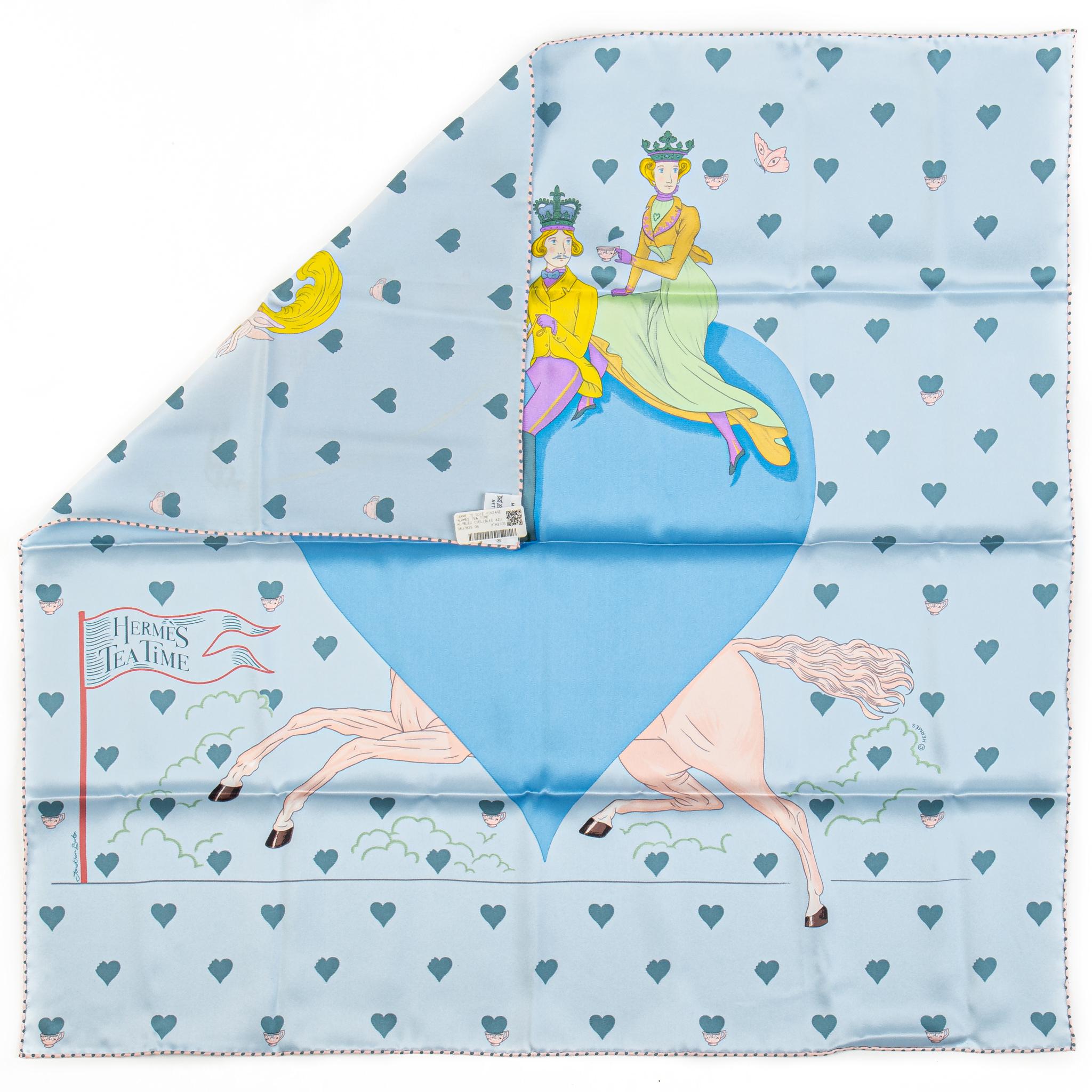 Blue Hermès New Tea Time Celeste Silk Scarf