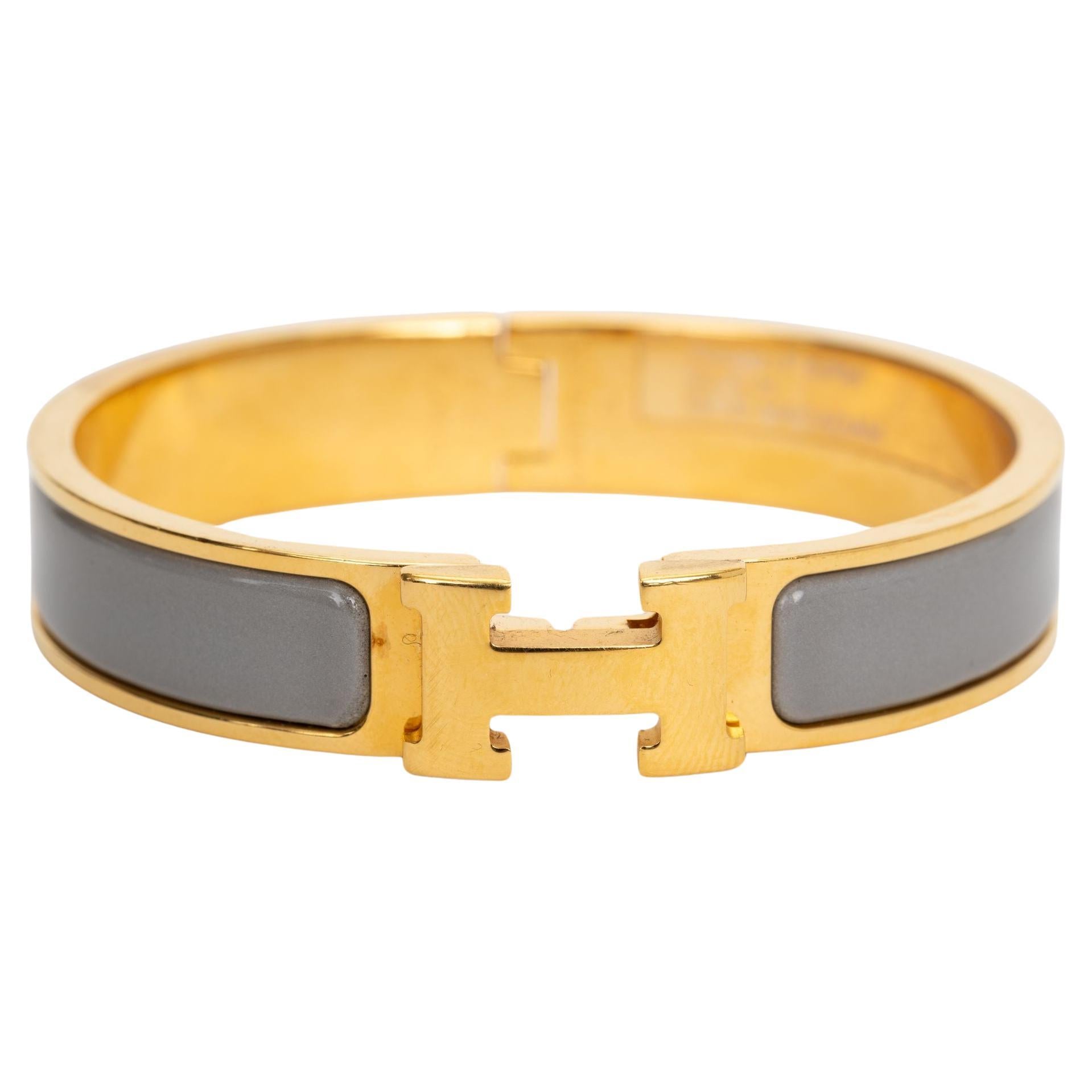 Hermes New Thin Gray Clic H Bracelet For Sale