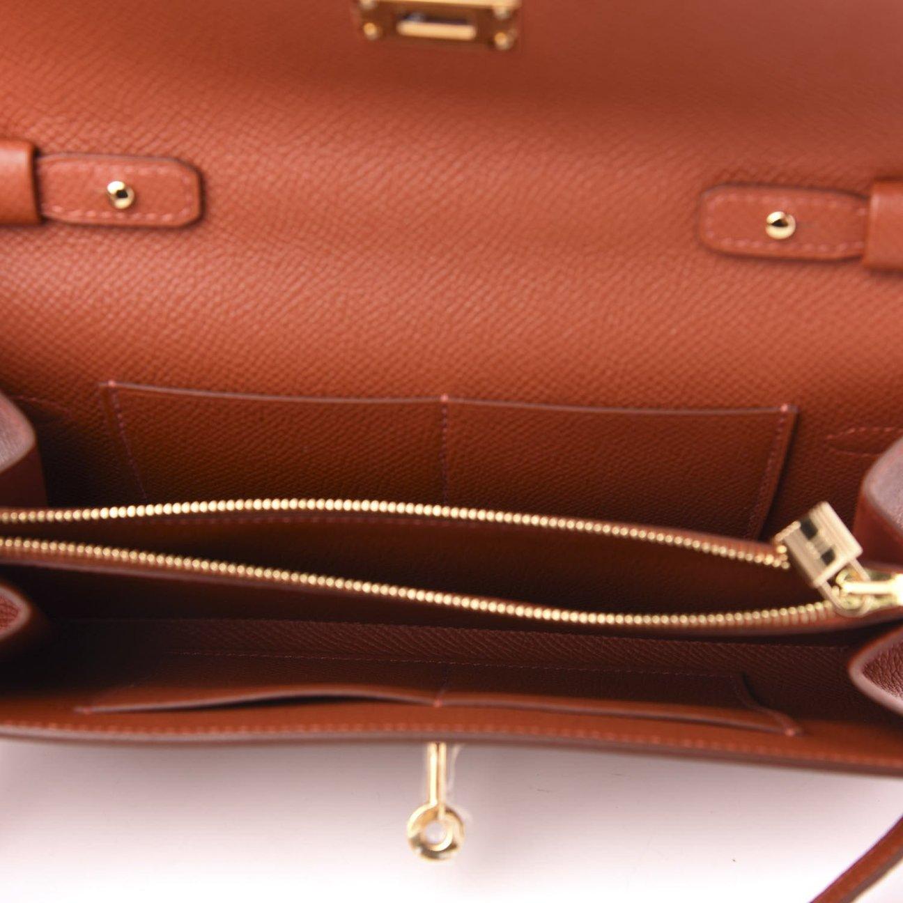 HERMÈS NEW Touch Kelly Wallet To Go Cognac Alligator Exotische Clutch Umhängetasche Damen im Angebot