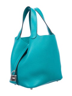 Hermes NEW Turquoise Leather Palladium Small Mini Top Handle Satchel Bag in Box
