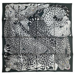 Hermes NEW Vert Noir/ Gris Lazy Leopardesses 90cm Seidenschal