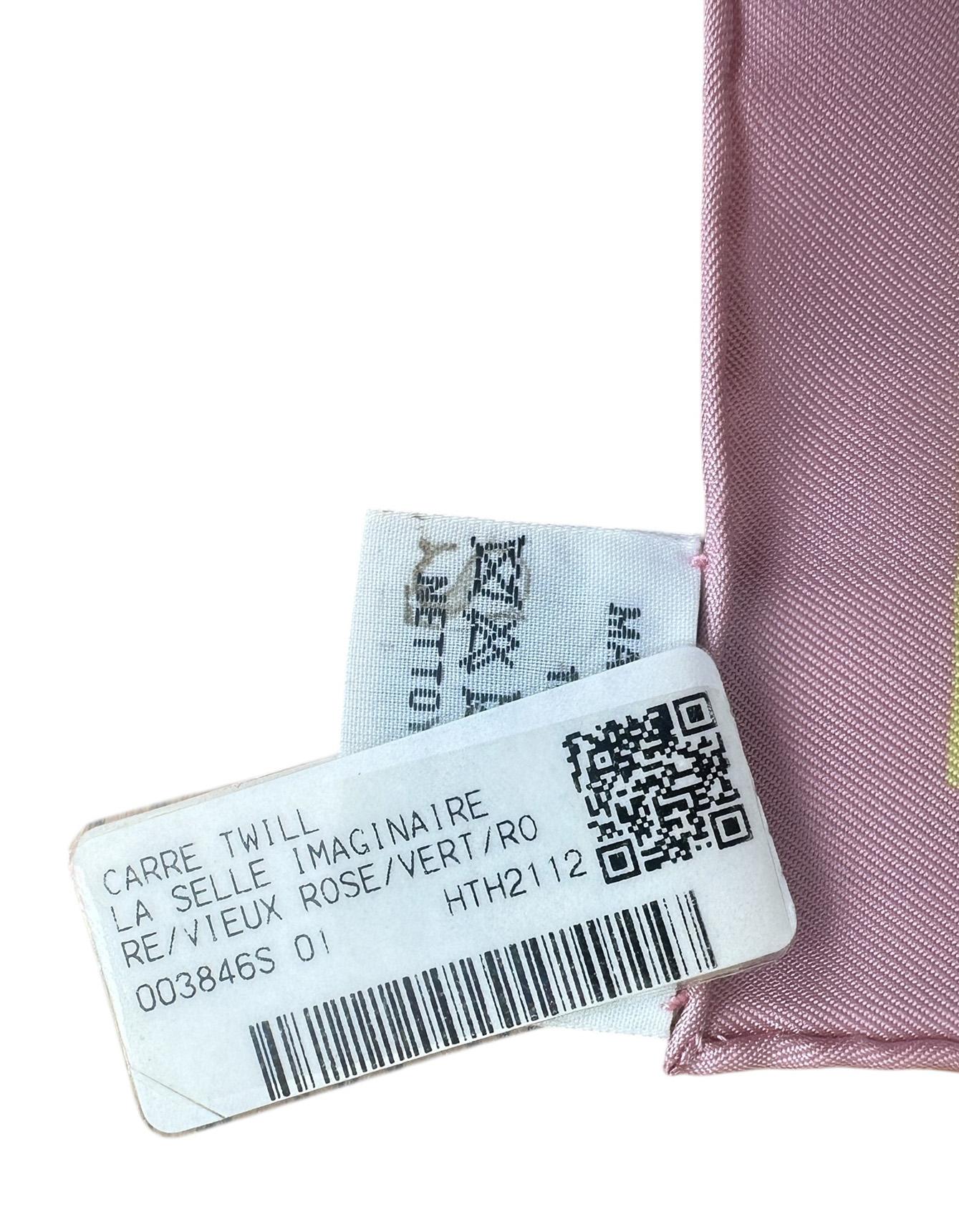 Hermes NEW Vieux Rose/ Vert/ Rouge La Selle Imaginaire 90cm Seidenschal 2