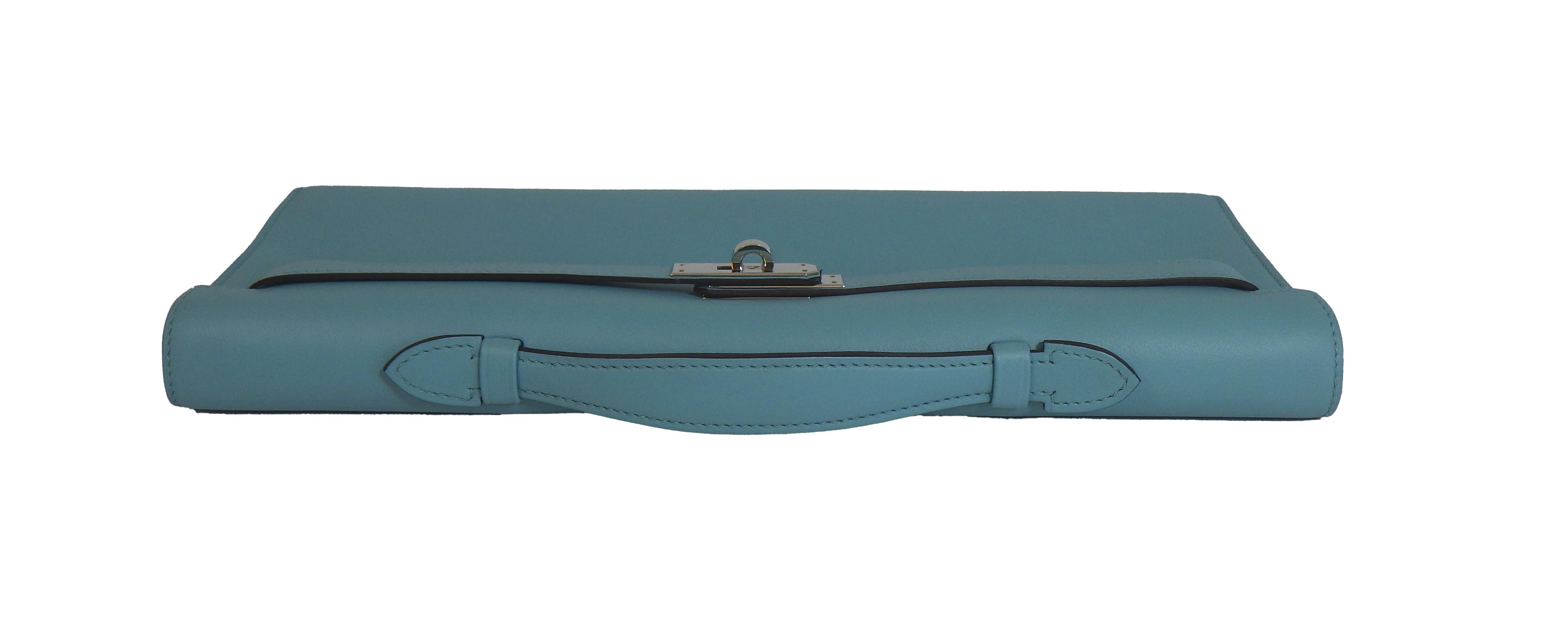 Hermes - New w/ Tags - Kelly Cut Clutch 2016 - Blue Attol - Top Handle In New Condition In Sanford, FL