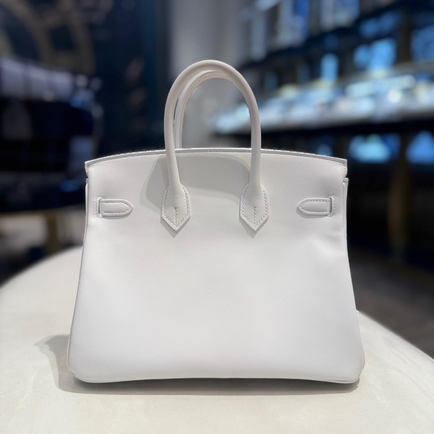 Grigio Hermès New White Birkin 25 Swift in pelle di vitello con finiture in oro in vendita
