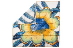 Hermes New White Blue Baobab Silk Scarf