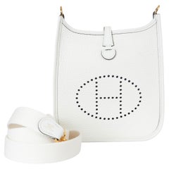 HERMES New White Clemence leather EVELYNE 16 TPM Crossbody Bag Ghw