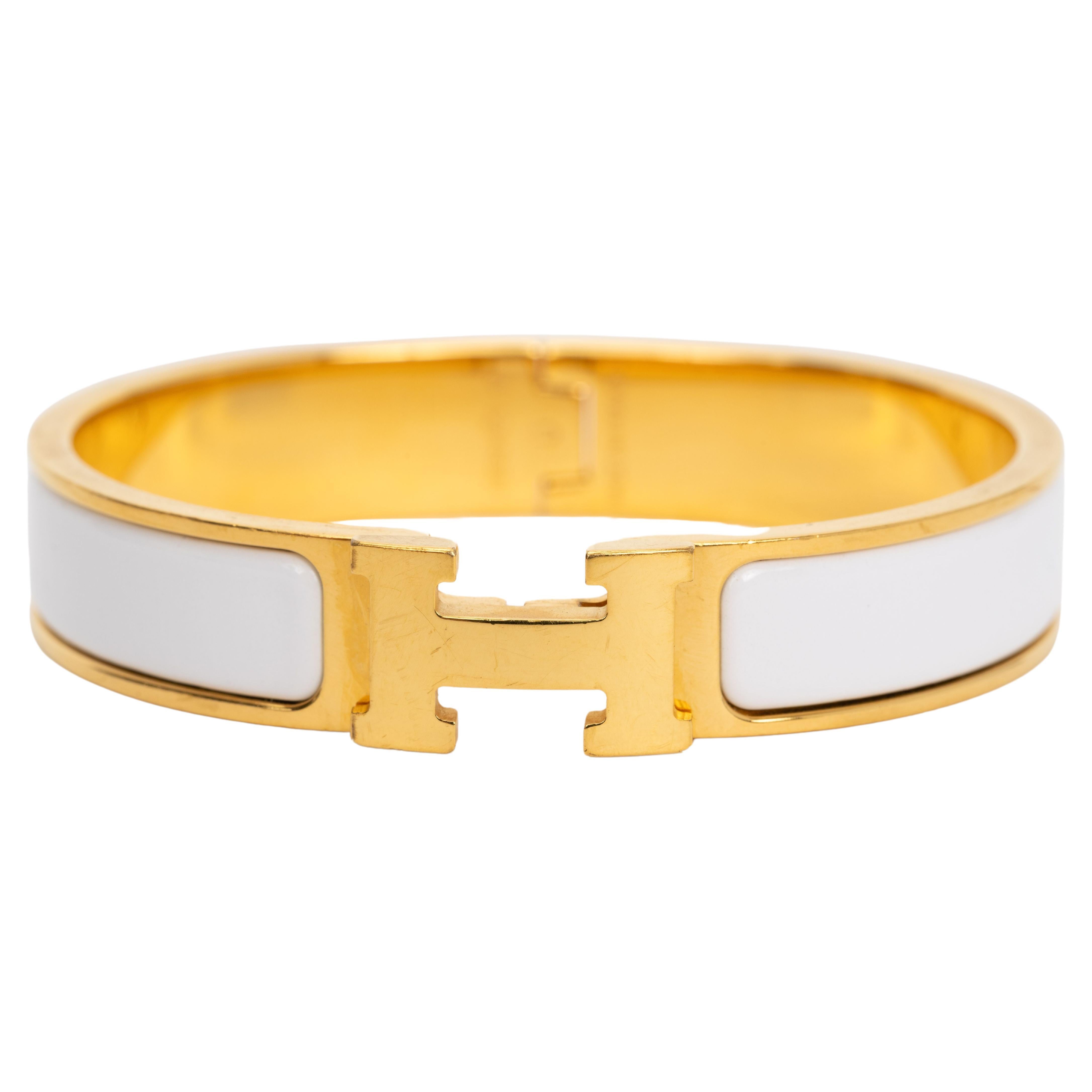 Hermes New White Clic Clac H Bracelet For Sale