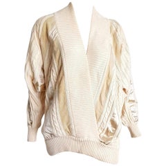 HERMES "New" White Cream Wool Collection Sweater Silk Suede Strips - Unworn