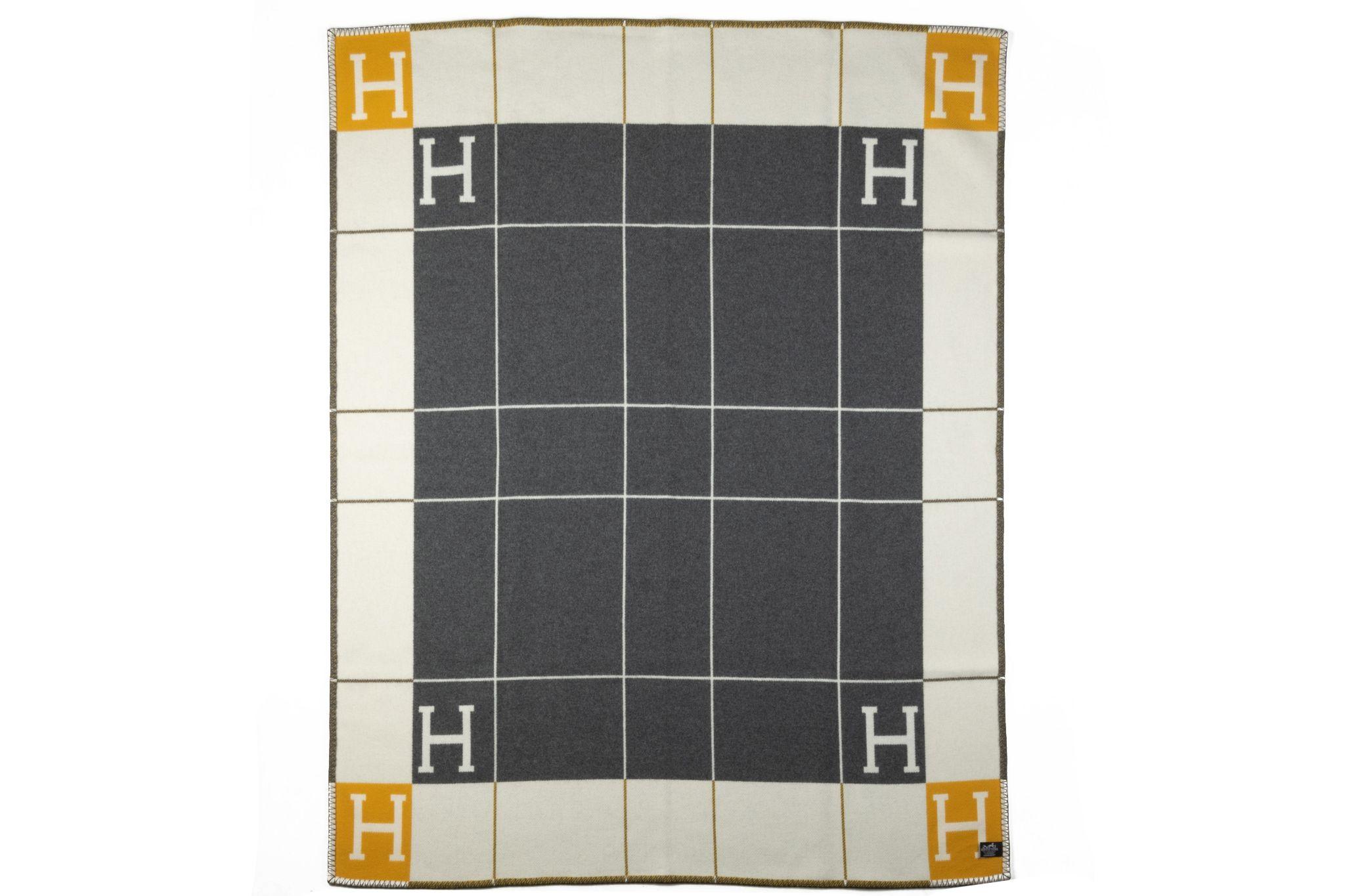 Hermes brand new white, yellow an gray blanket. 90% wool, 10% cashmere. Comes with original box.