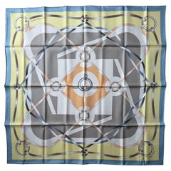Hermes NEW WITH TAGS Bleu Clair/Jaune Figure Artistique 90cm Silk Scarf