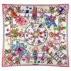 Hermes NEW WITH TAGS Multicolor Kachinas 90cm Silk Wash Scarf