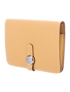 Hermes NEW Yellow Leather Palladium Sellier Fold Over Flap Wallet Clutch in Box