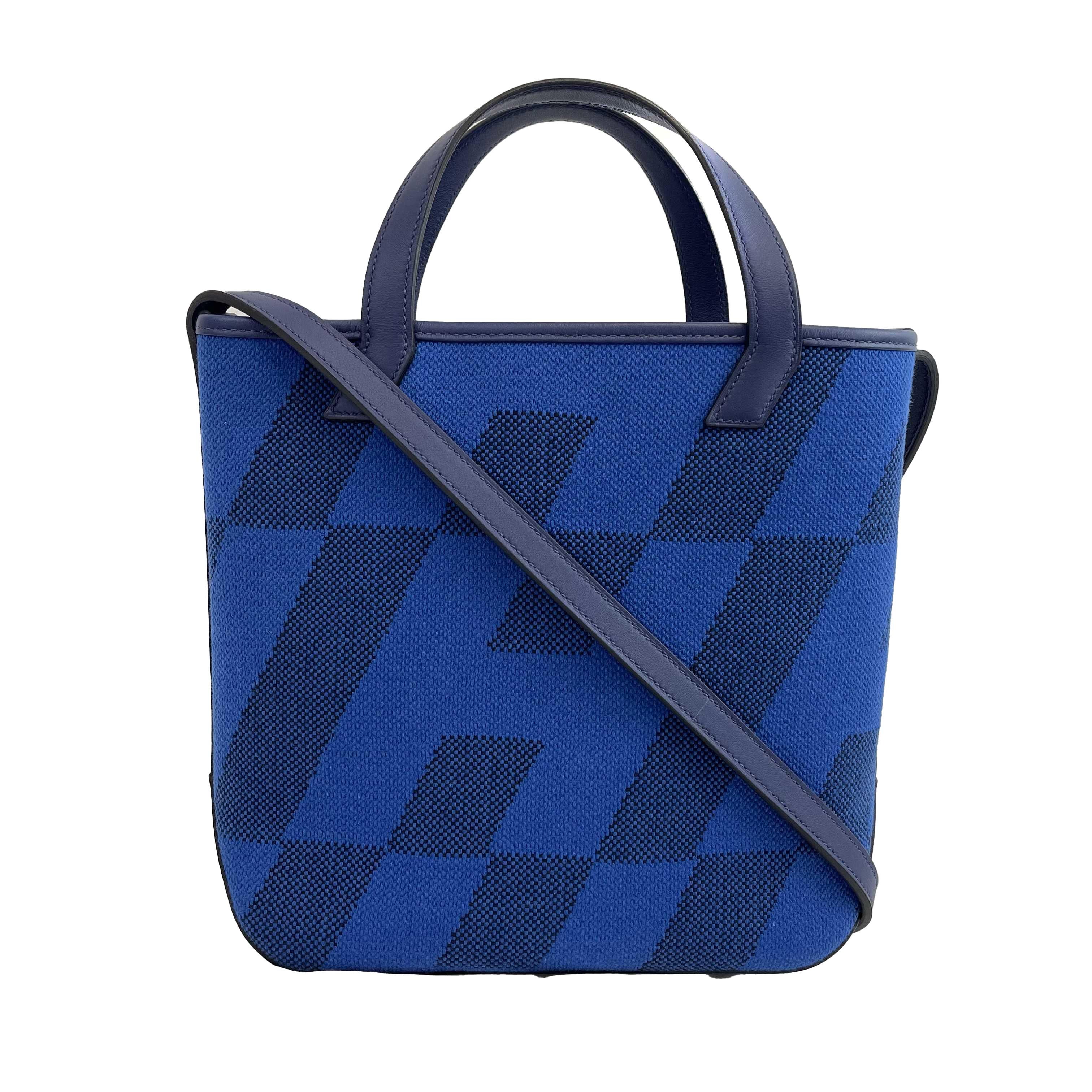 Hermes - NEW Cabas H en Biais Swift Toile Canvas 27 (Blue limited edition) Tote  4