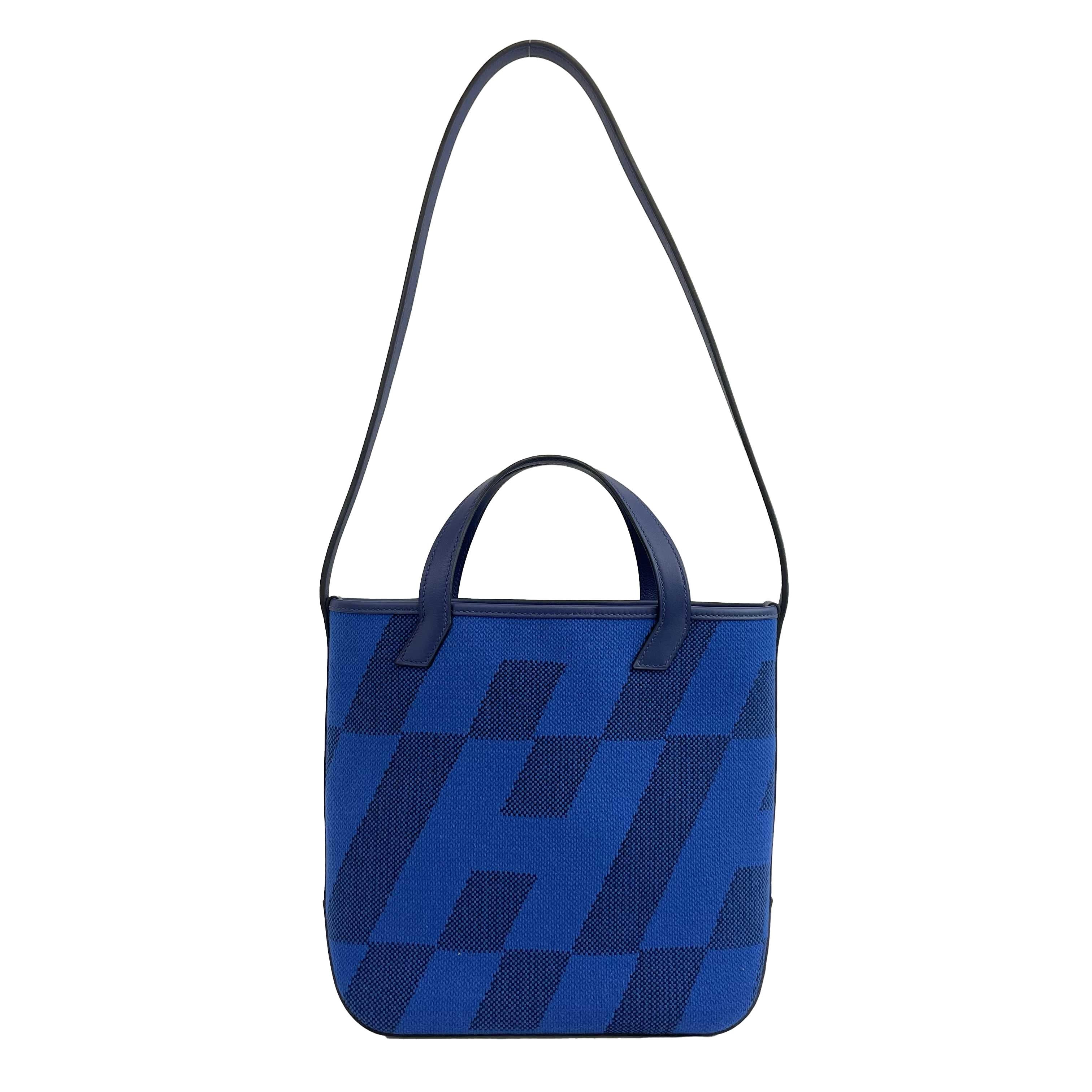 Hermes - NEW Cabas H en Biais Swift Toile Canvas 27 (Blue limited edition) Tote  5