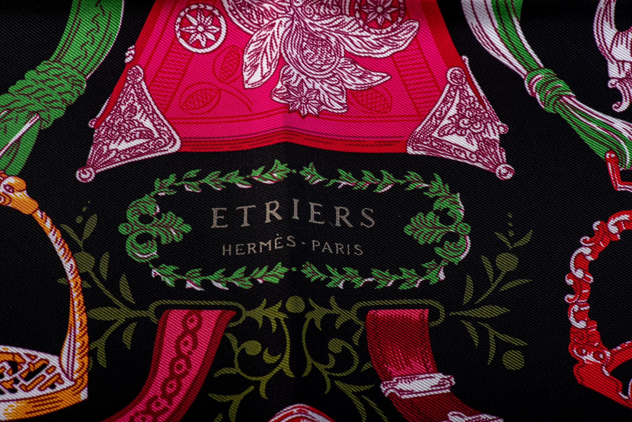 Hermès new Etriers Remix black silk gavroche . Comes with original box.