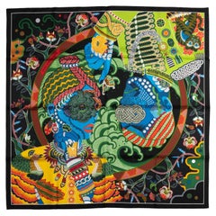 Hermès NIB Black Multicolor Silk Scarf