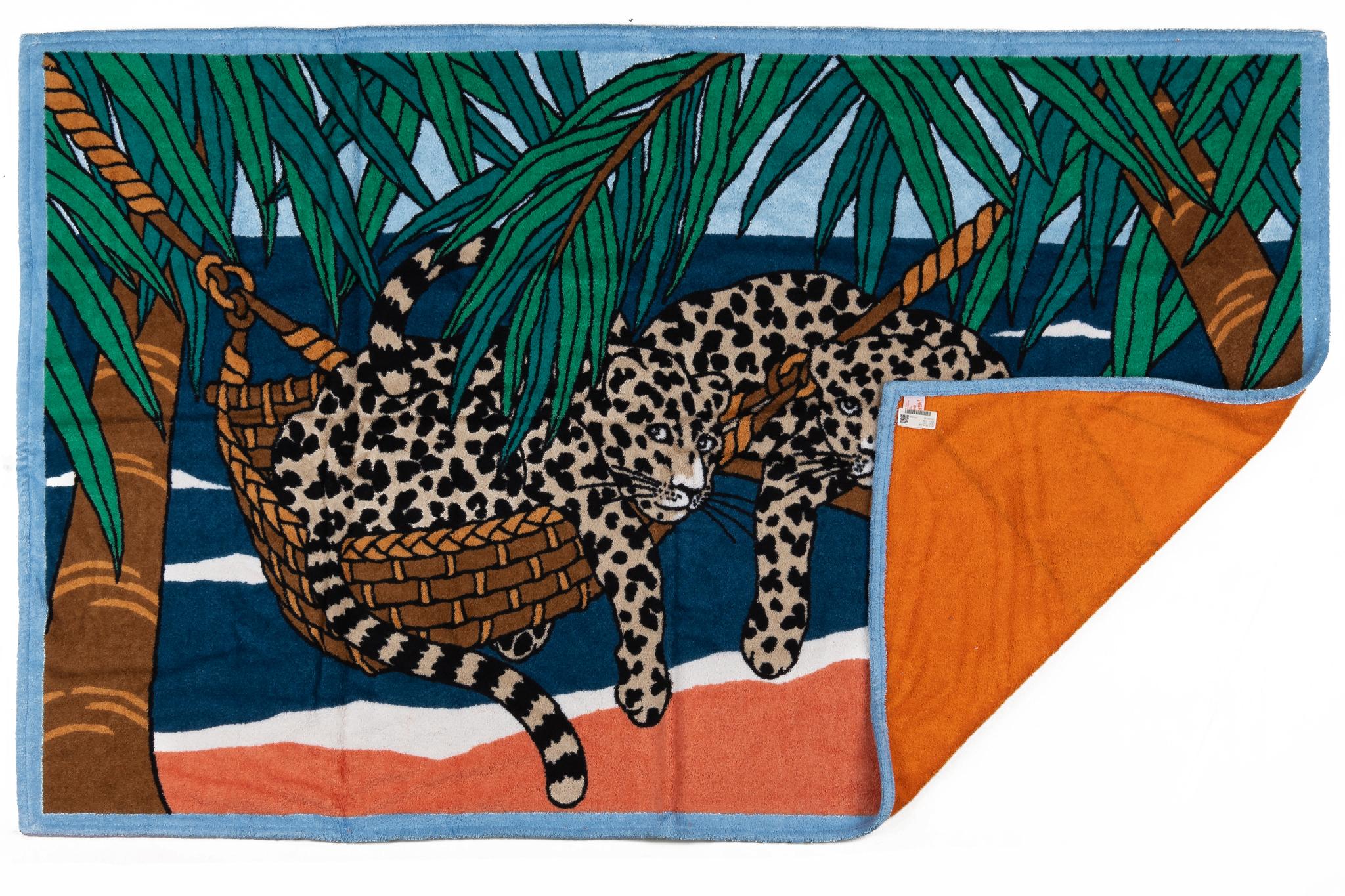 Hermès NIB Celeste Leopard Beach Towel In New Condition For Sale In West Hollywood, CA