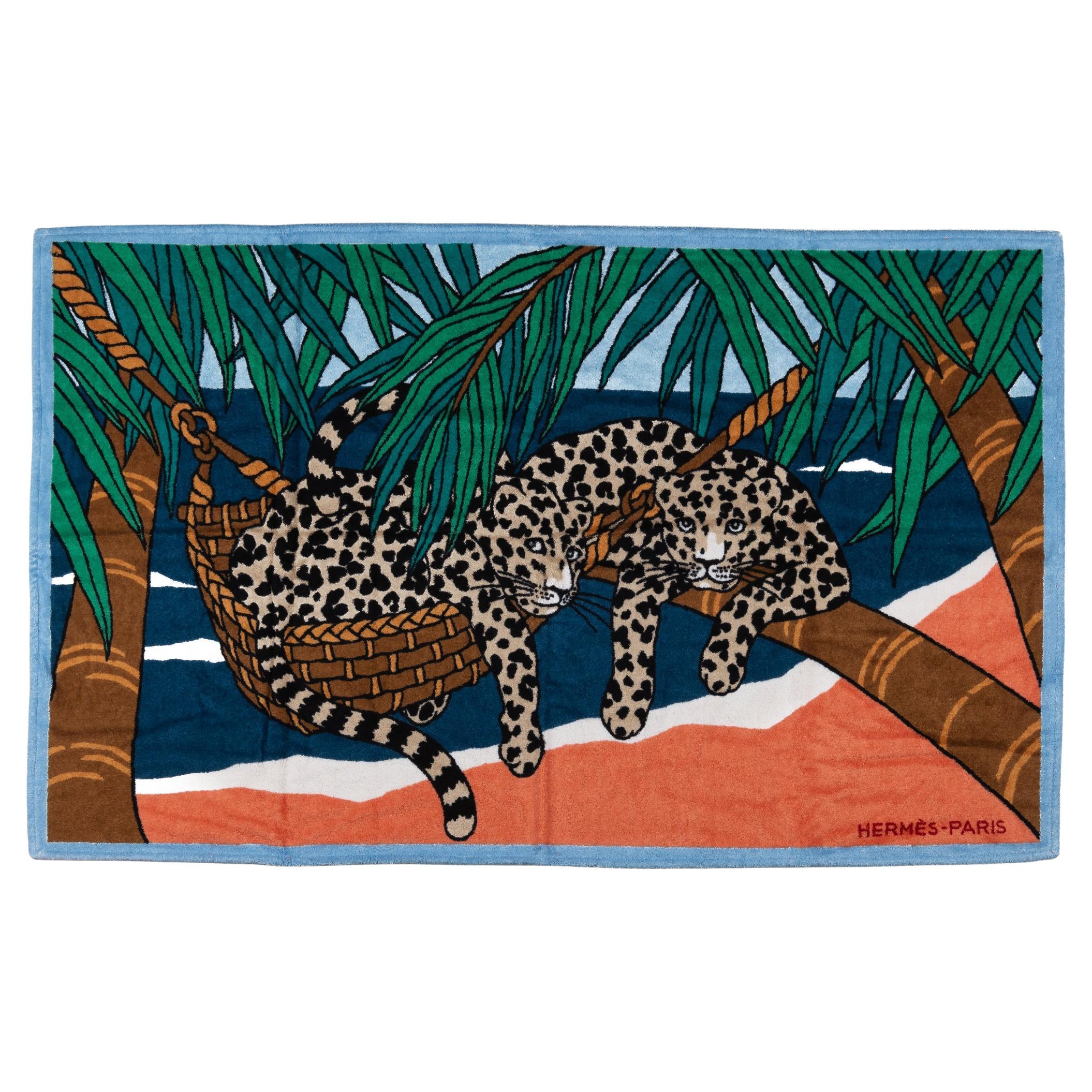 Hermès NIB Celeste Leopard Serviette de plage