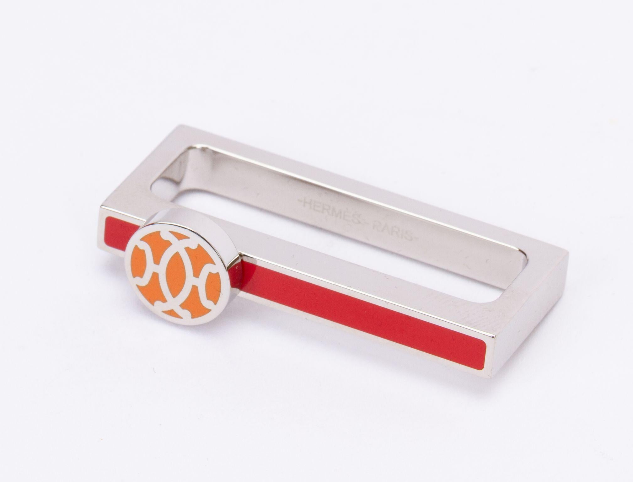 Orange Hermès NIB Enamel Rectangular Scarf Ring For Sale