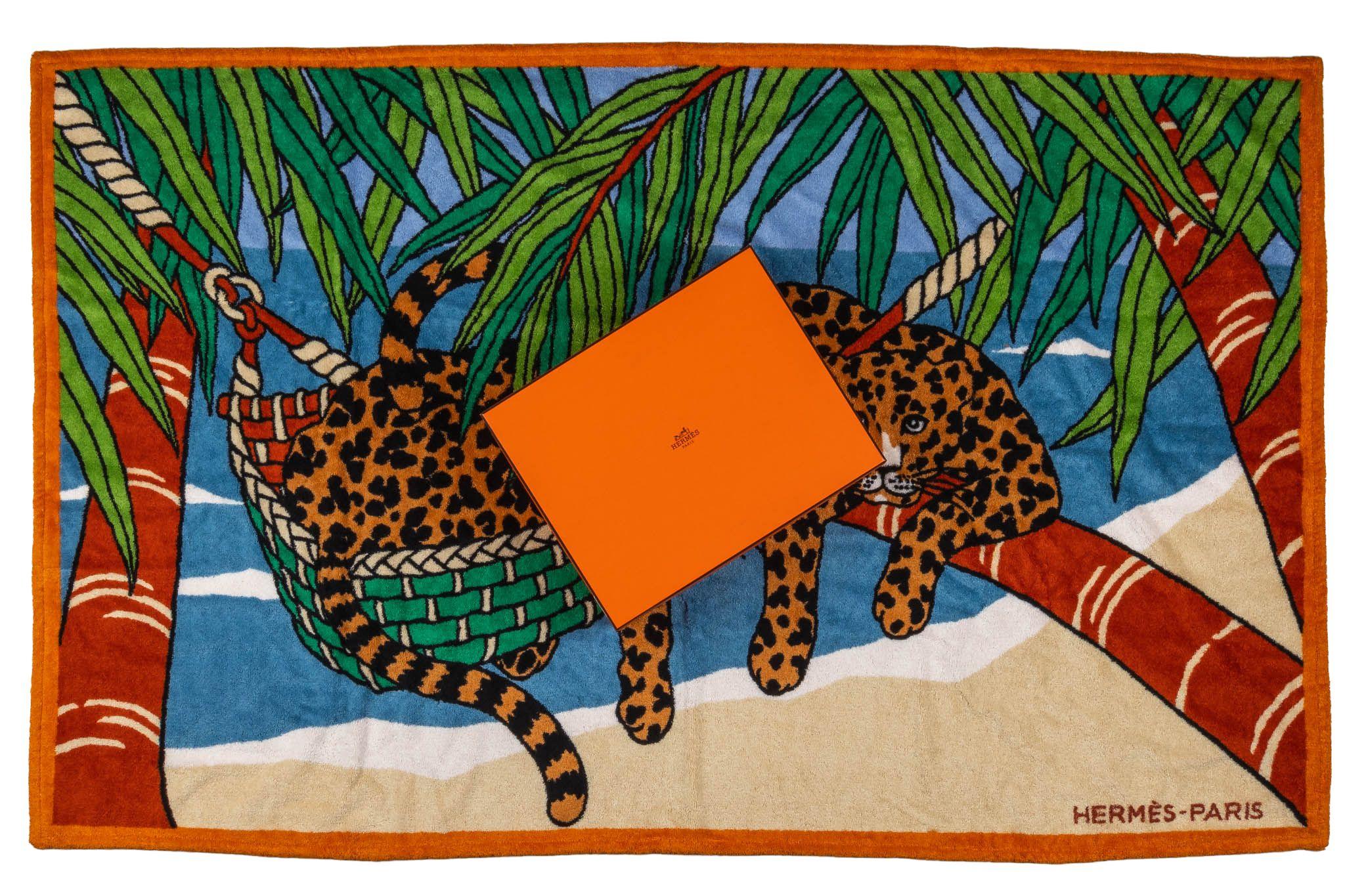 Black Hermès NIB Ghepards Multicolor Beach Towel For Sale