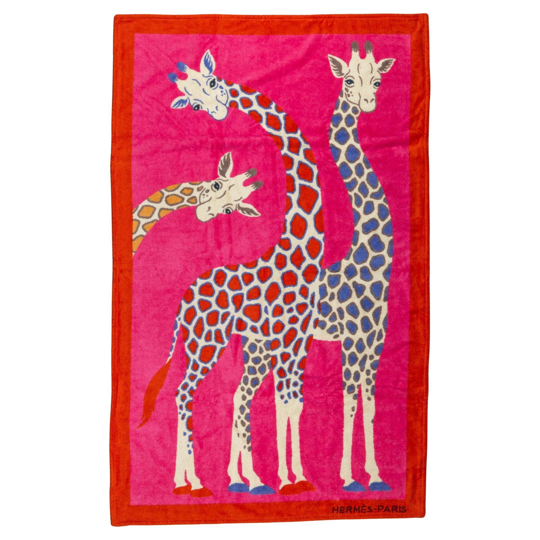 Hermès NIB Giraffes Fuchsia Beach Towel For Sale