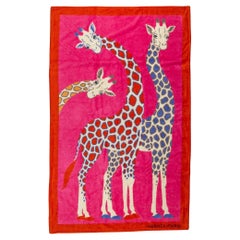 Used Hermès NIB Giraffes Fuchsia Beach Towel