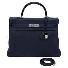 Hermès NIB Kelly 35 Retourne Indigo Blue
