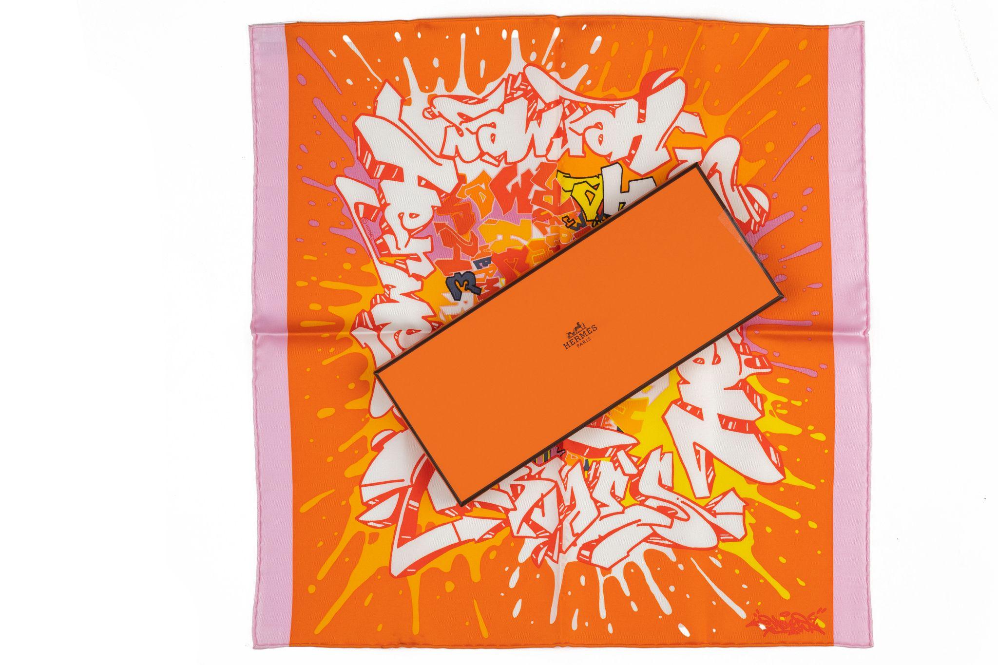 Hermès NIB Orange Graffiti Silk Gavroche In New Condition For Sale In West Hollywood, CA