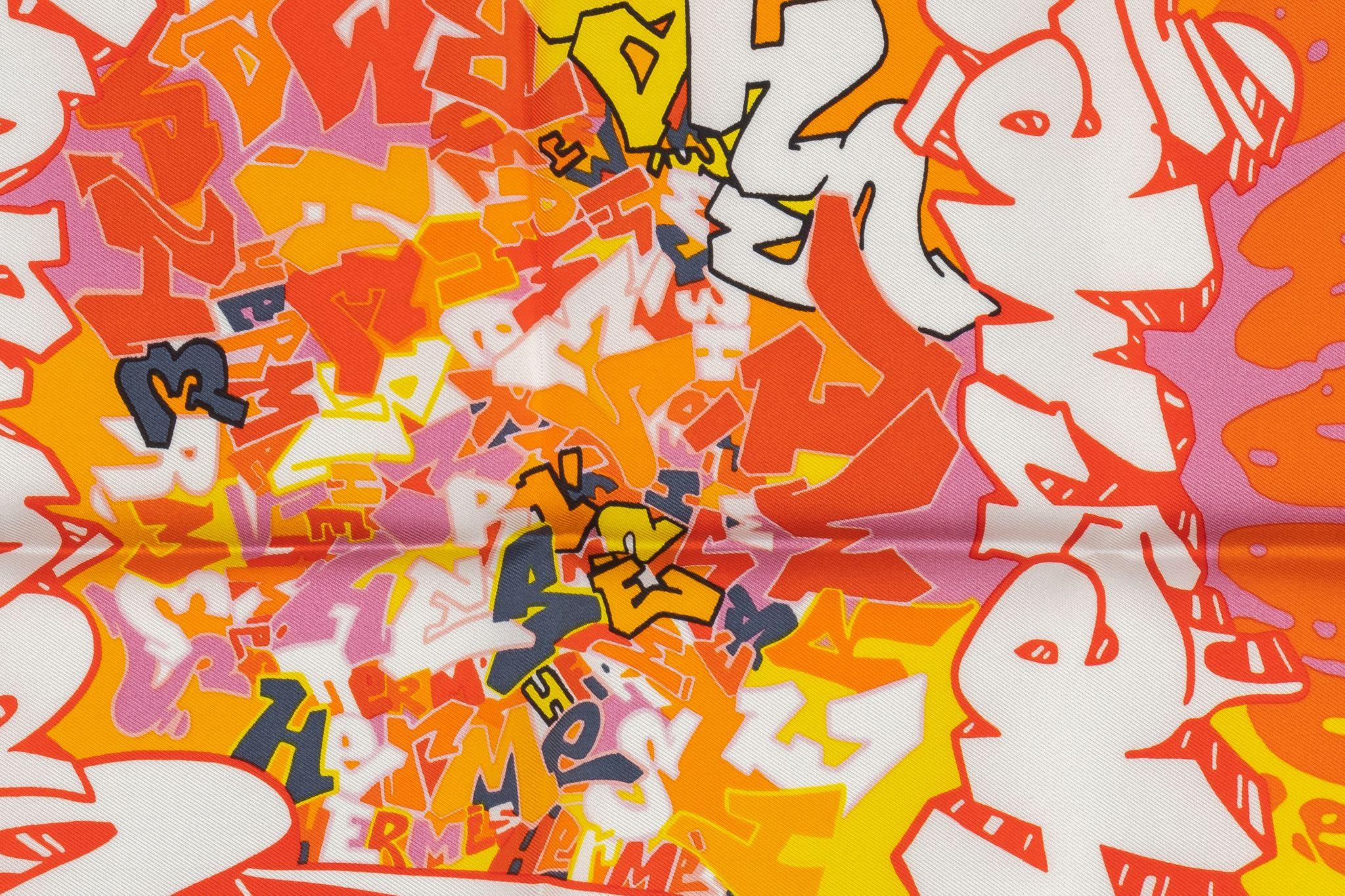 Hermès NIB Orange Graffiti Seide Gavroche im Angebot 2