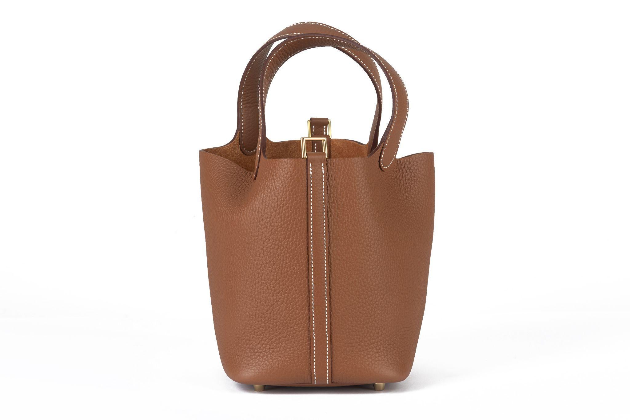 Marrone Hermès NIB Picotin Borsa PM con lucchetto d'oro in vendita