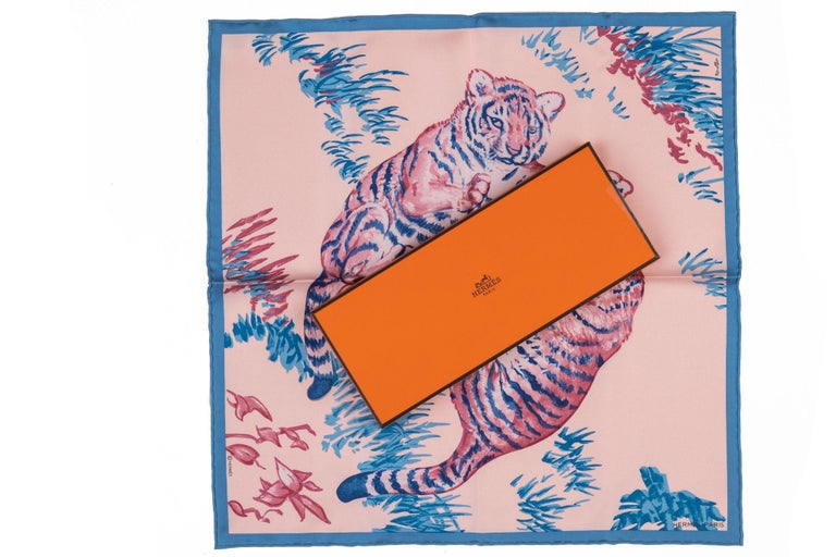 Hermès NIB Pink Celeste Tiger Cubs Scarf For Sale at 1stDibs