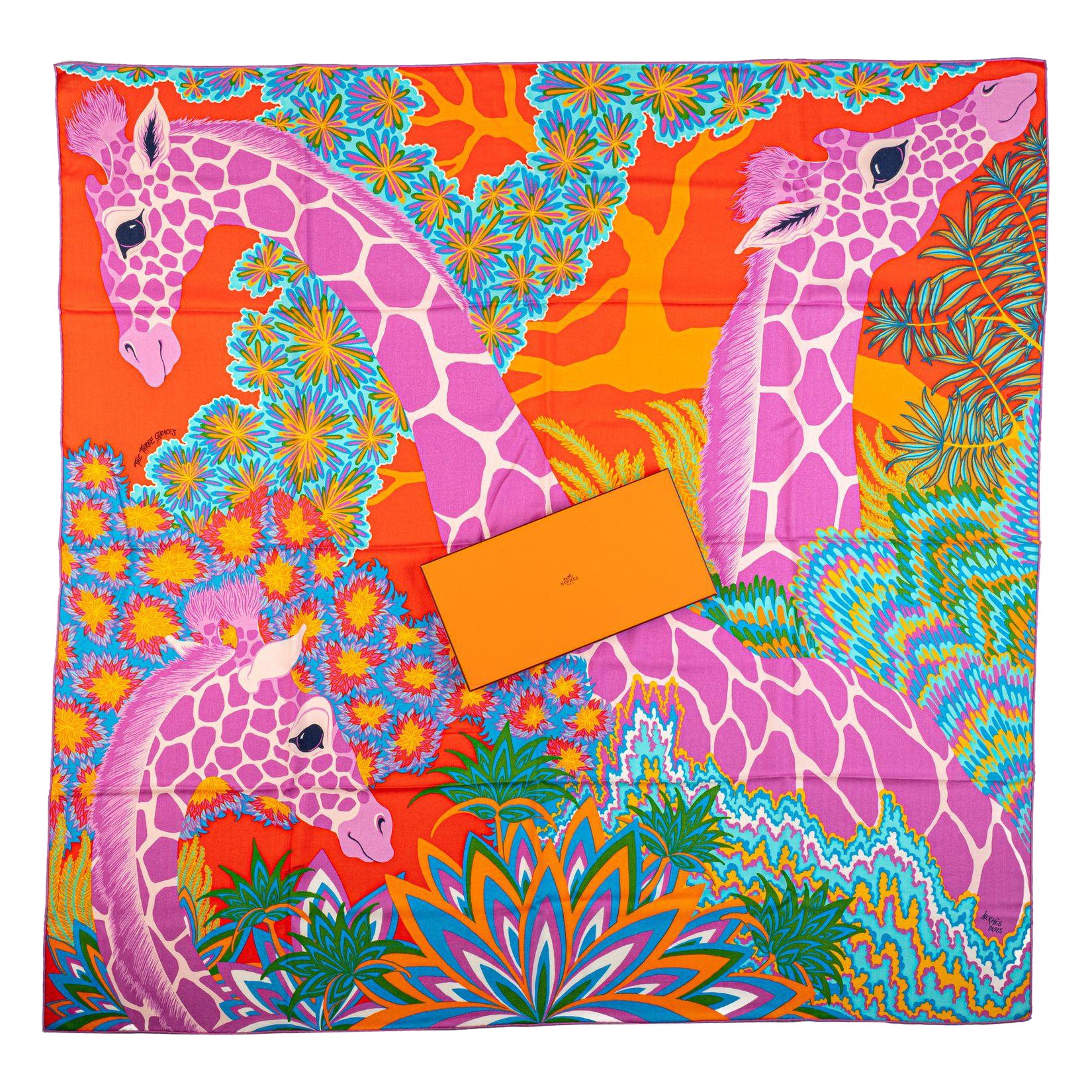 Hermès NIB Pink The three graces Shawl For Sale