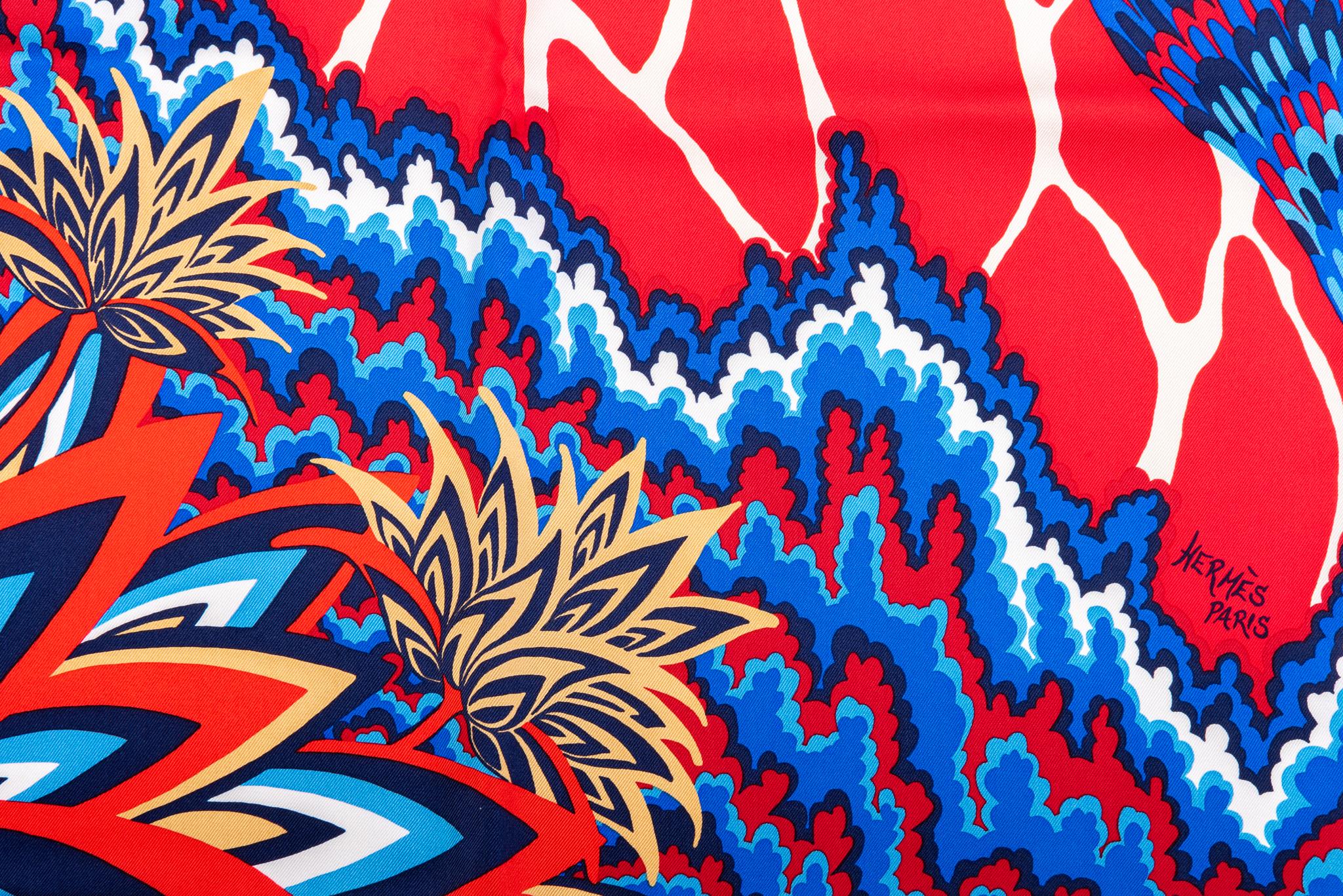 Hermès new Three graces silk scarf. BLue , red, white. Hand rolled edges. Comes with original box.