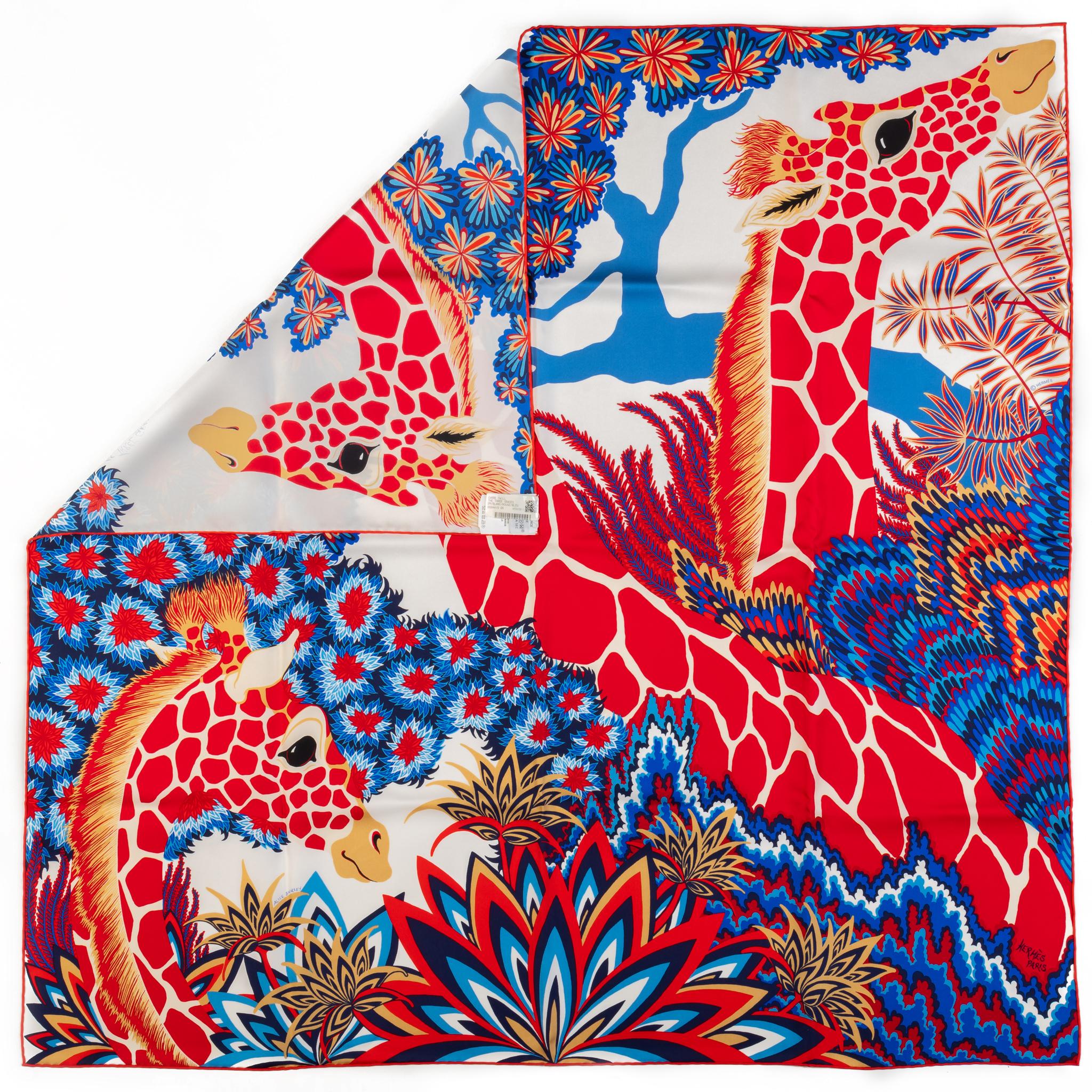 Hermès NIB Three Graces Red Blue Scarf For Sale 3