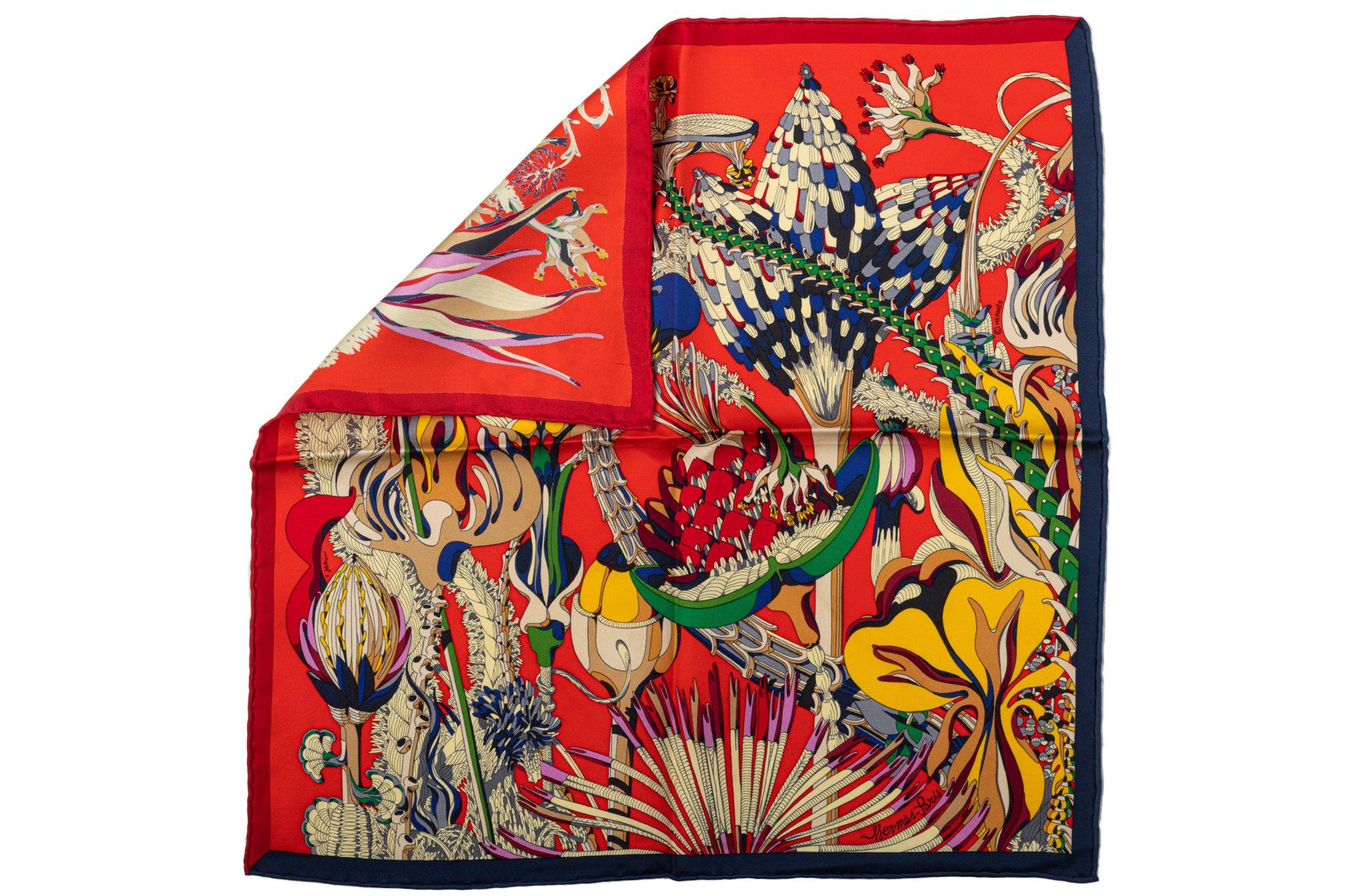 Hermes new tropical flowers silk gavroche . Hand rolled edges.
