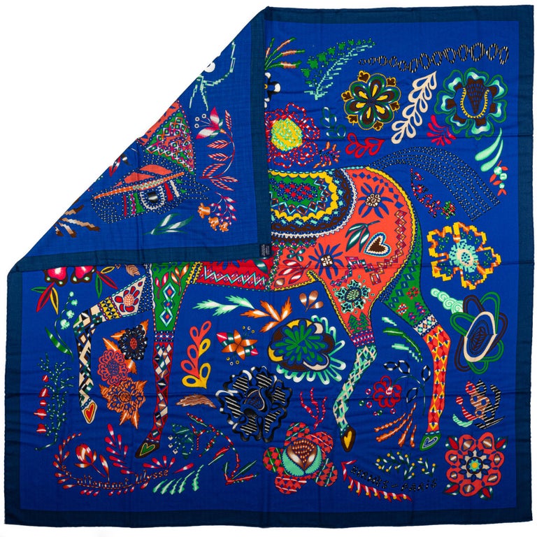 Hermès NIB Ulysse Blue Cashmere Shawl For Sale at 1stDibs | hermes cashmere  shawls