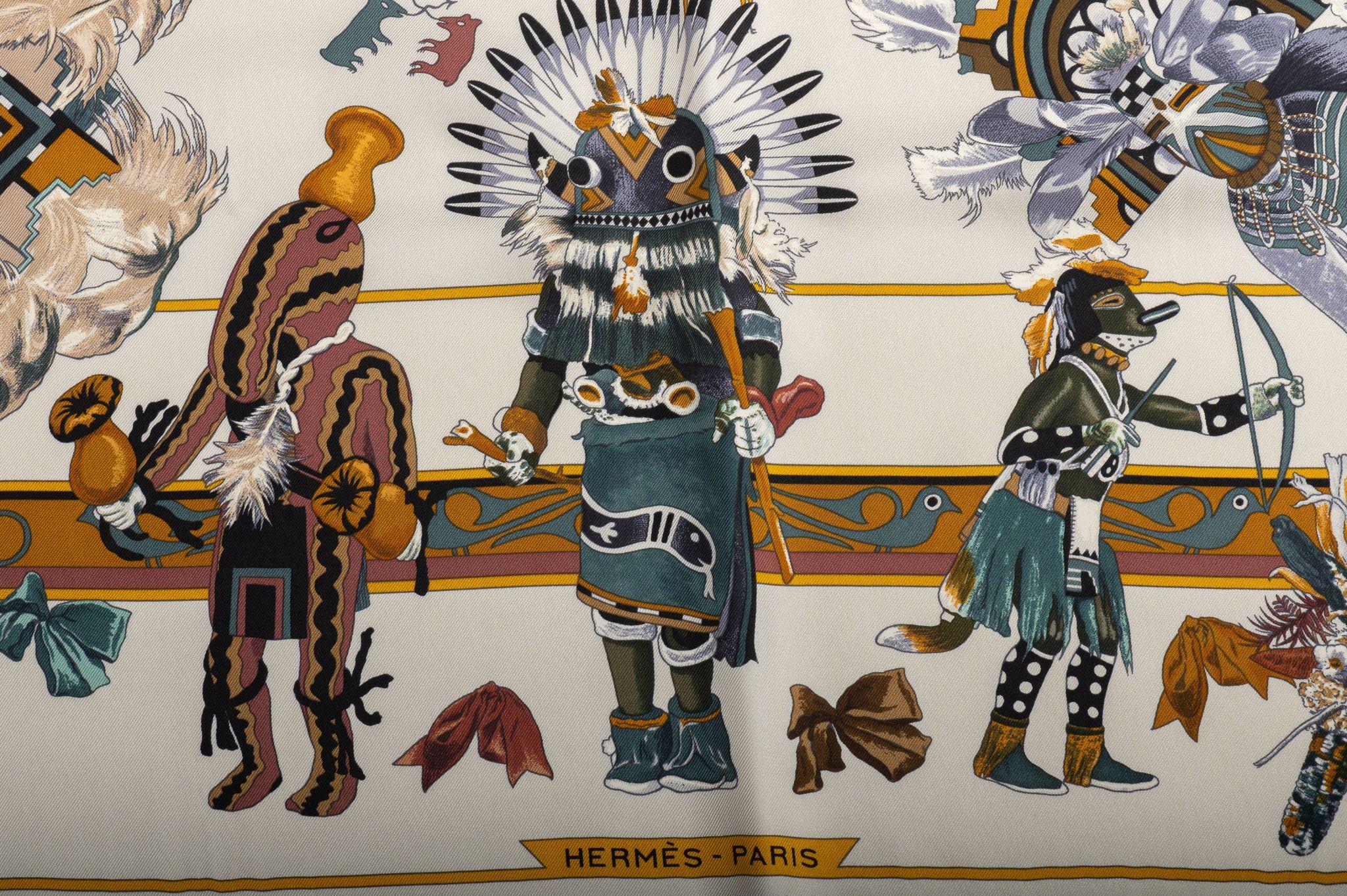 Hermès NIB White Kachinas Silk Scarf In New Condition For Sale In West Hollywood, CA