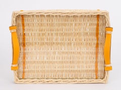 Hermès NIB Yellow Wicker Tray W/Glass