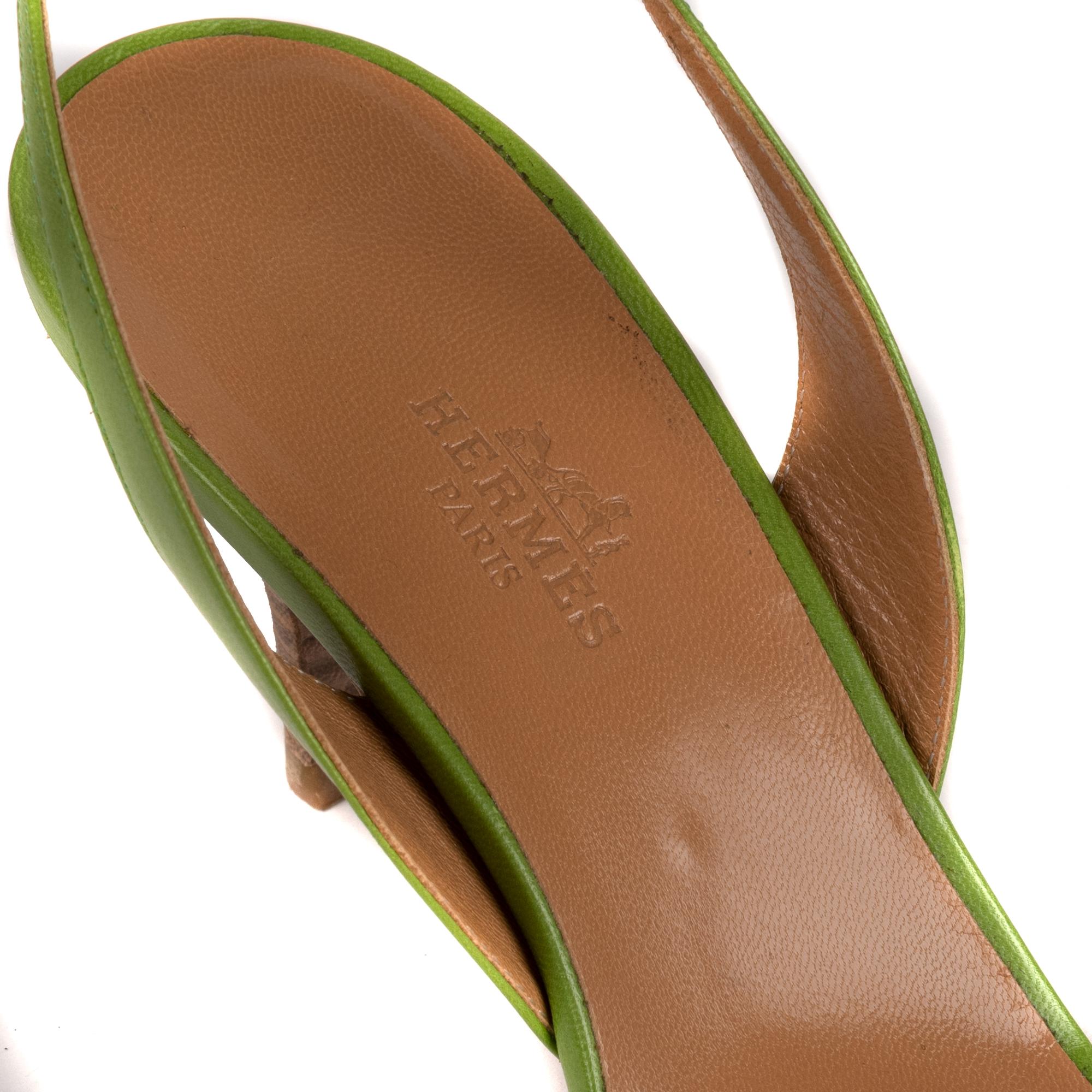 Women's Hermès Night Sandals in green leather, size 36, 5, very good condition !