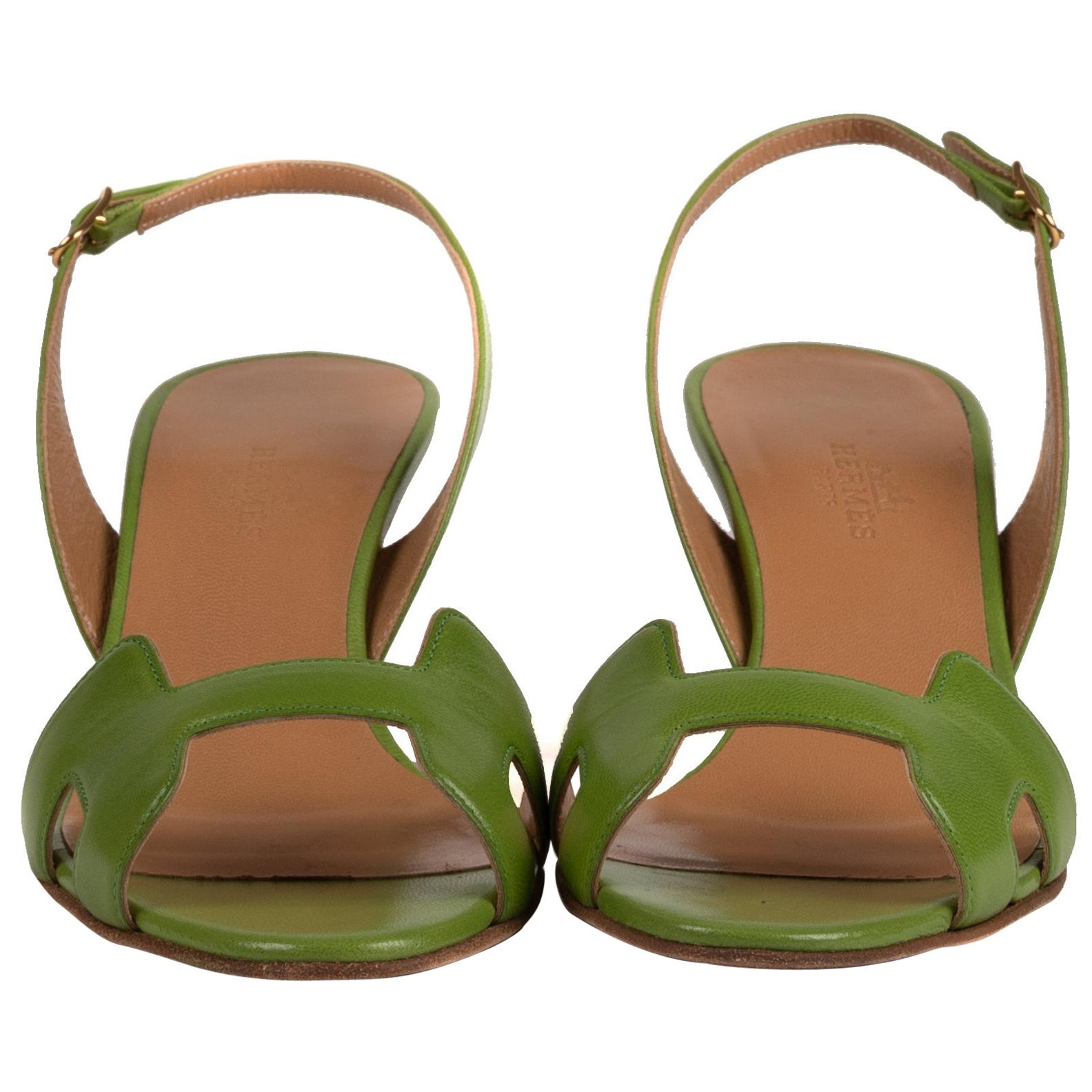 Hermès Night Sandals in green leather, size 36, 5, very good condition !
