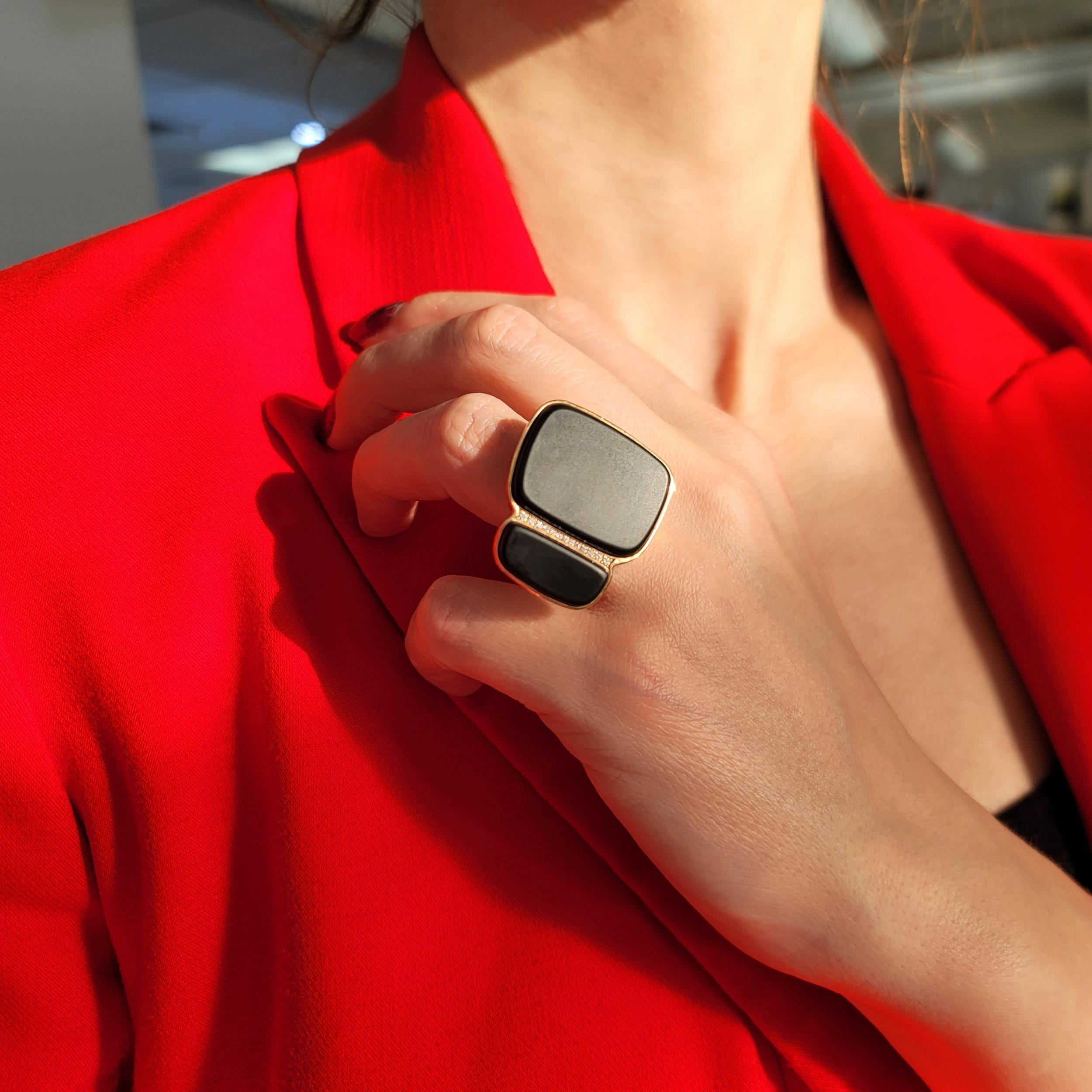 Hermès  Niloticus Lumière black spinel and diamond ring in 18k rose gold. 4