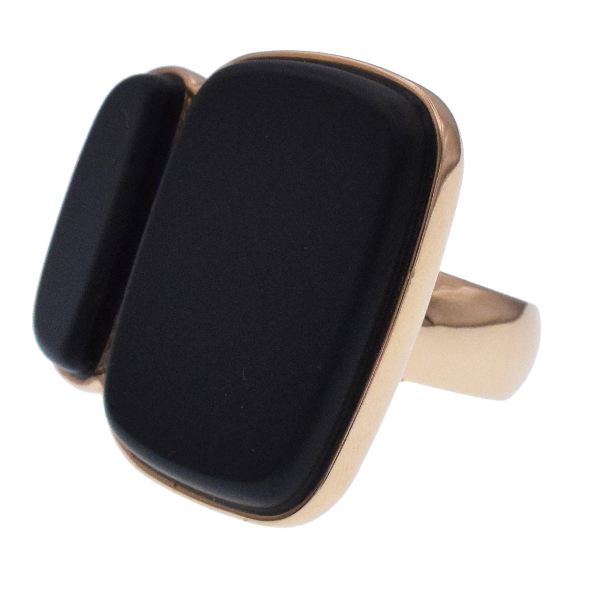 Women's or Men's Hermès  Niloticus Lumière black spinel and diamond ring in 18k rose gold.