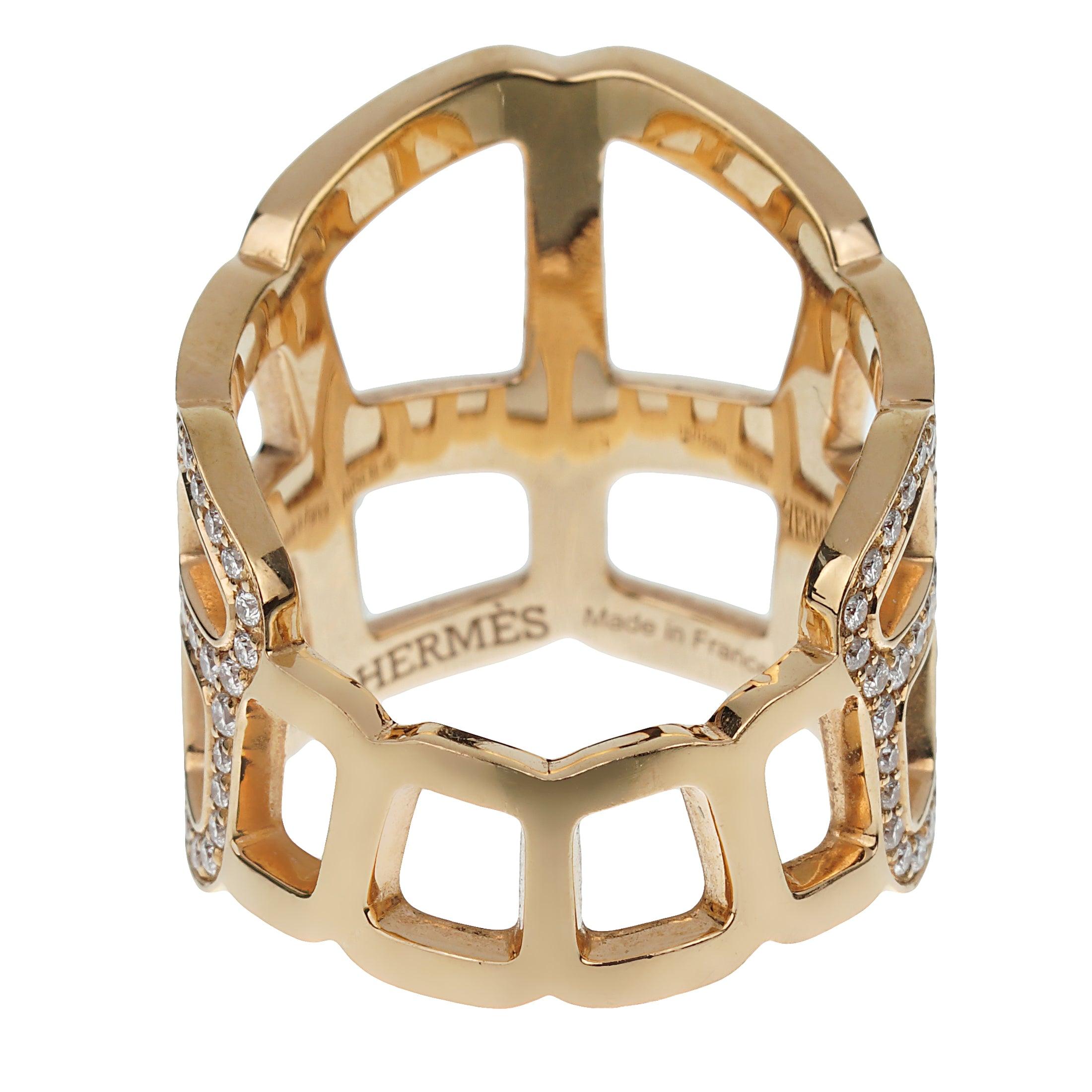 Hermes Niloticus Ombre Diamond 18k Rose Gold Cocktail Ring Sz 5 1/2 Corte redondo en venta